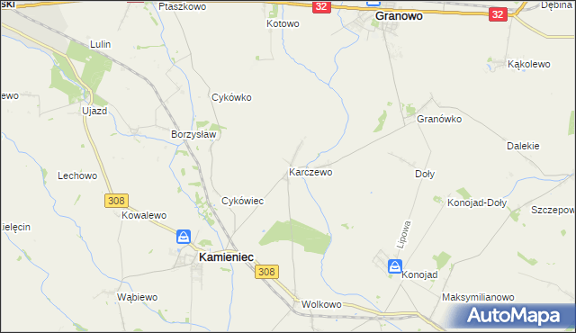 mapa Karczewo gmina Kamieniec, Karczewo gmina Kamieniec na mapie Targeo