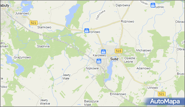 mapa Karolewo gmina Susz, Karolewo gmina Susz na mapie Targeo