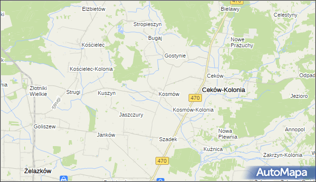 mapa Kosmów gmina Ceków-Kolonia, Kosmów gmina Ceków-Kolonia na mapie Targeo