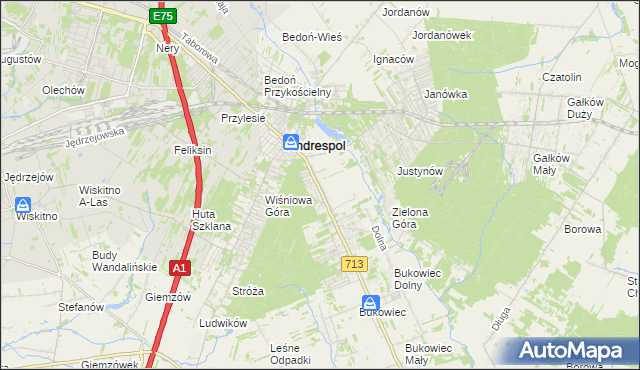 mapa Kraszew gmina Andrespol, Kraszew gmina Andrespol na mapie Targeo