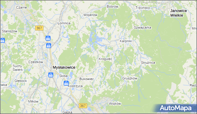 mapa Krogulec gmina Mysłakowice, Krogulec gmina Mysłakowice na mapie Targeo