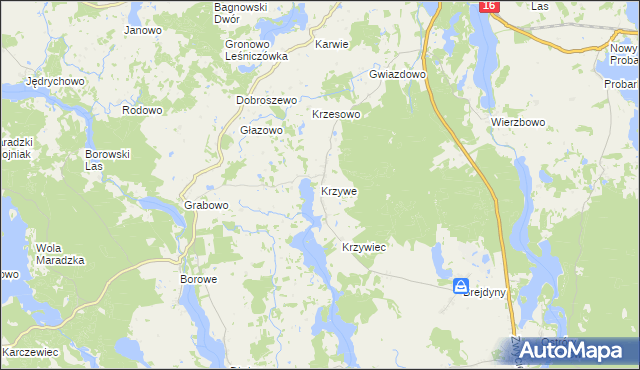 mapa Krzywe gmina Mrągowo, Krzywe gmina Mrągowo na mapie Targeo