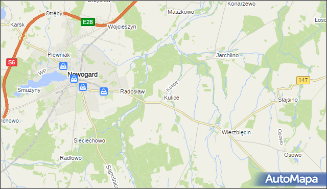 mapa Kulice gmina Nowogard, Kulice gmina Nowogard na mapie Targeo