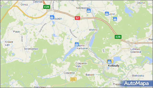 mapa Łapino Kartuskie, Łapino Kartuskie na mapie Targeo