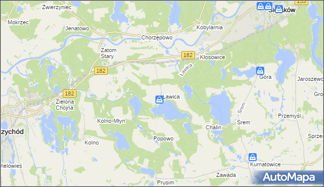 mapa Ławica gmina Sieraków, Ławica gmina Sieraków na mapie Targeo