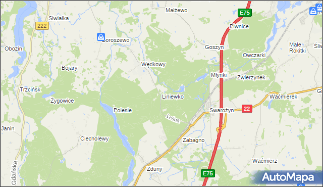 mapa Liniewko, Liniewko na mapie Targeo