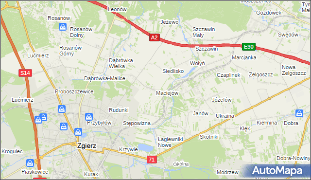 mapa Maciejów gmina Zgierz, Maciejów gmina Zgierz na mapie Targeo