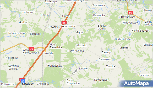 mapa Michalin gmina Mszczonów, Michalin gmina Mszczonów na mapie Targeo