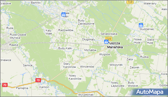 mapa Michałów gmina Puszcza Mariańska, Michałów gmina Puszcza Mariańska na mapie Targeo