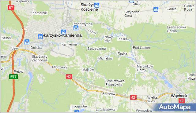 mapa Michałów gmina Skarżysko Kościelne, Michałów gmina Skarżysko Kościelne na mapie Targeo