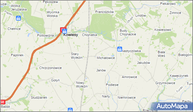 mapa Michałowice gmina Kowiesy, Michałowice gmina Kowiesy na mapie Targeo