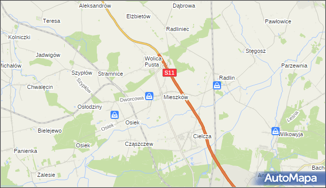 mapa Mieszków gmina Jarocin, Mieszków gmina Jarocin na mapie Targeo
