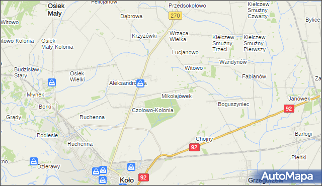 mapa Mikołajówek gmina Koło, Mikołajówek gmina Koło na mapie Targeo