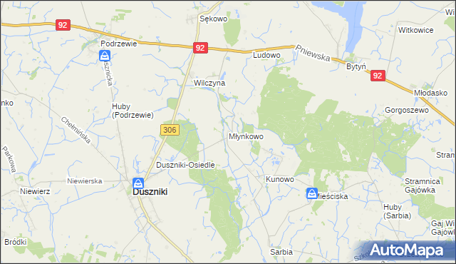 mapa Młynkowo gmina Duszniki, Młynkowo gmina Duszniki na mapie Targeo