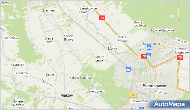 mapa Mokra Lewa, Mokra Lewa na mapie Targeo