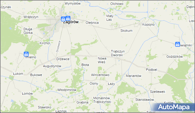 mapa Nowa Wieś gmina Zagórów, Nowa Wieś gmina Zagórów na mapie Targeo