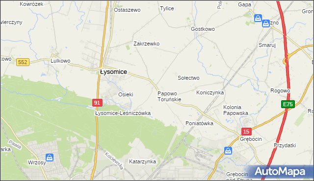 mapa Papowo Toruńskie, Papowo Toruńskie na mapie Targeo