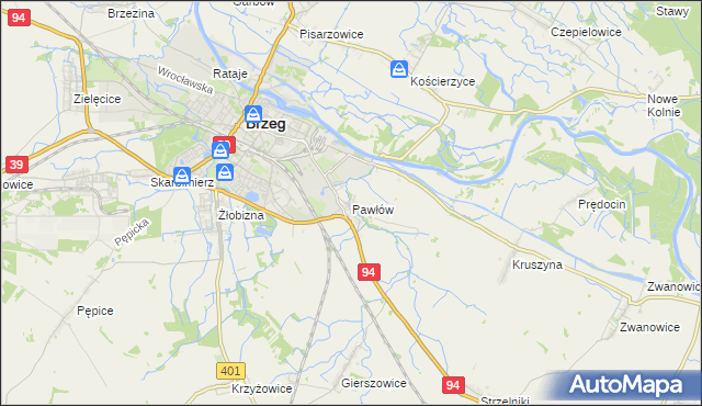 mapa Pawłów gmina Skarbimierz, Pawłów gmina Skarbimierz na mapie Targeo