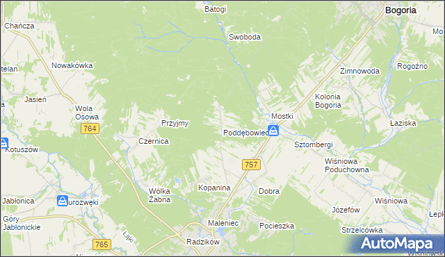 mapa Poddębowiec, Poddębowiec na mapie Targeo