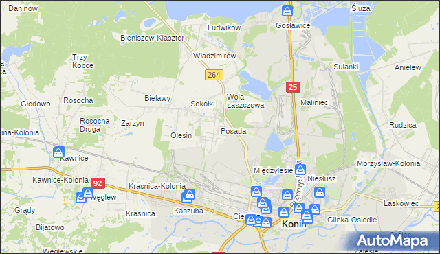 mapa Posada gmina Kazimierz Biskupi, Posada gmina Kazimierz Biskupi na mapie Targeo