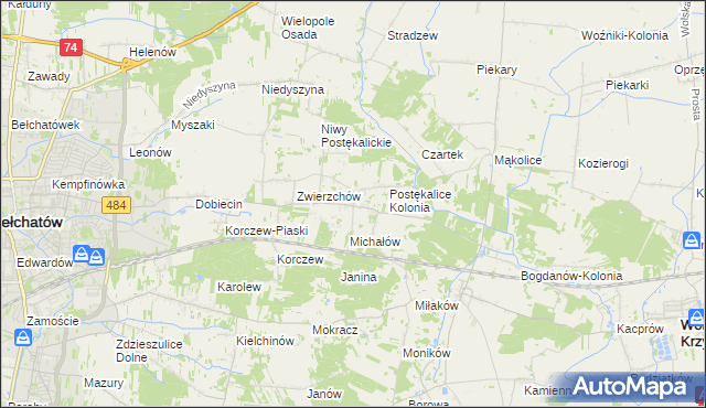 mapa Postękalice, Postękalice na mapie Targeo