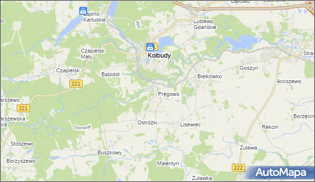 mapa Pręgowo gmina Kolbudy, Pręgowo gmina Kolbudy na mapie Targeo