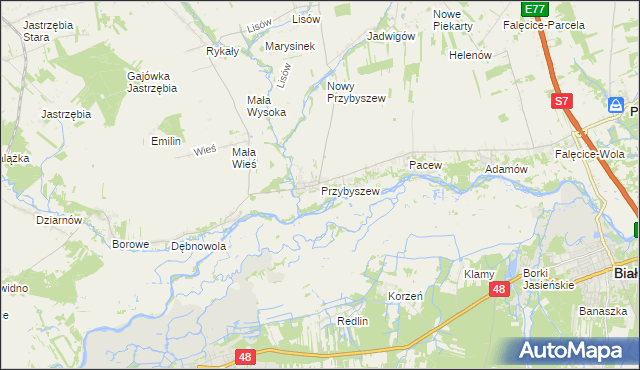 mapa Przybyszew gmina Promna, Przybyszew gmina Promna na mapie Targeo