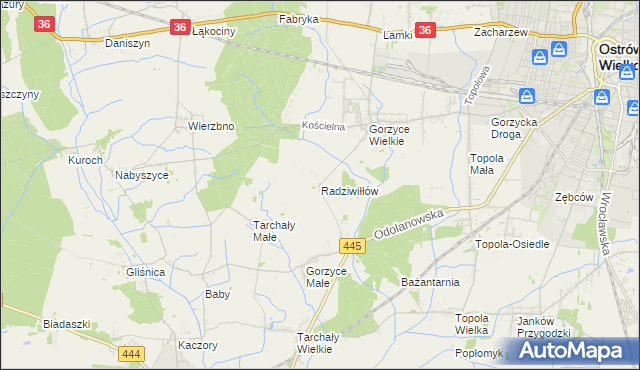 mapa Radziwiłłów gmina Ostrów Wielkopolski, Radziwiłłów gmina Ostrów Wielkopolski na mapie Targeo