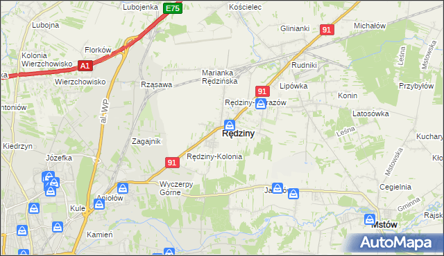 mapa Rędziny powiat częstochowski, Rędziny powiat częstochowski na mapie Targeo