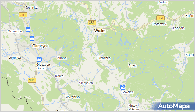mapa Rzeczka gmina Walim, Rzeczka gmina Walim na mapie Targeo
