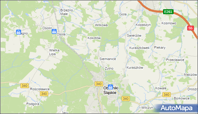 mapa Siemianice gmina Oborniki Śląskie, Siemianice gmina Oborniki Śląskie na mapie Targeo