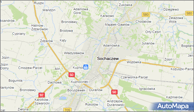 mapa Sochaczew, Sochaczew na mapie Targeo