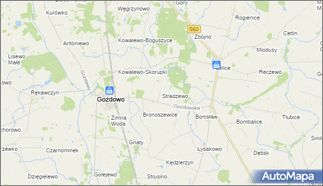 mapa Stradzewo gmina Gozdowo, Stradzewo gmina Gozdowo na mapie Targeo