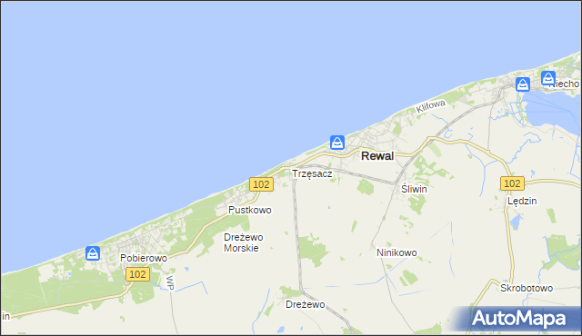 mapa Trzęsacz gmina Rewal, Trzęsacz gmina Rewal na mapie Targeo