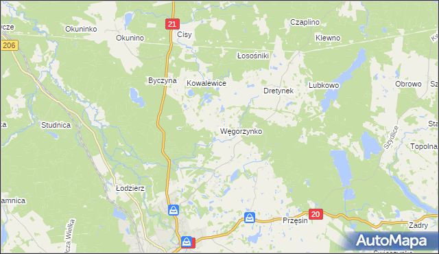 mapa Węgorzynko, Węgorzynko na mapie Targeo