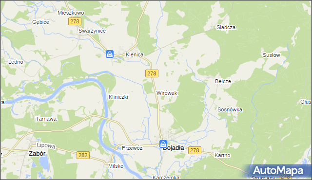 mapa Wirówek gmina Bojadła, Wirówek gmina Bojadła na mapie Targeo