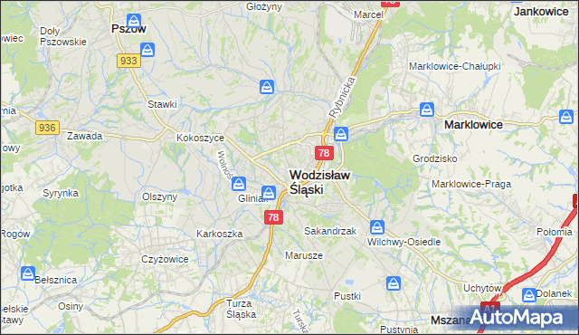 mapa Wodzisławia Śląskiego, Wodzisław Śląski na mapie Targeo