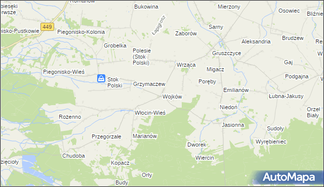mapa Wojków gmina Błaszki, Wojków gmina Błaszki na mapie Targeo