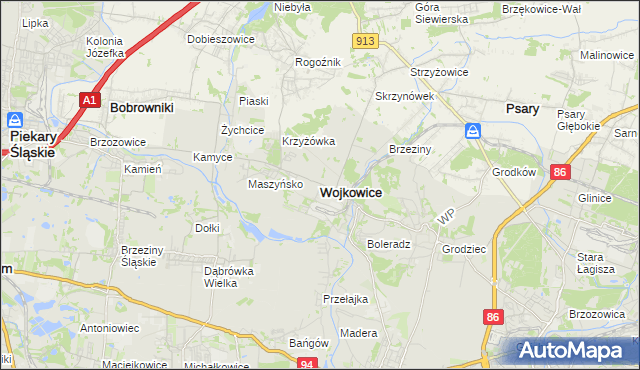 mapa Wojkowice powiat będziński, Wojkowice powiat będziński na mapie Targeo