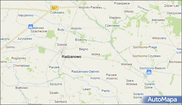 mapa Wólka gmina Radzanowo, Wólka gmina Radzanowo na mapie Targeo