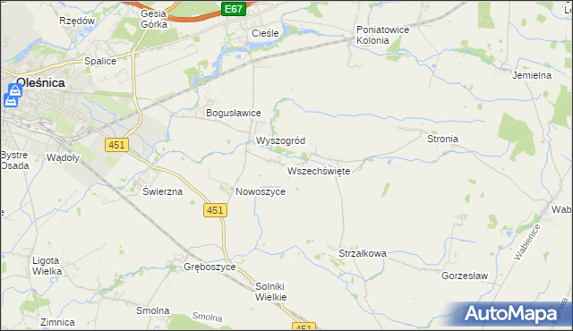 mapa Wszechświęte gmina Oleśnica, Wszechświęte gmina Oleśnica na mapie Targeo