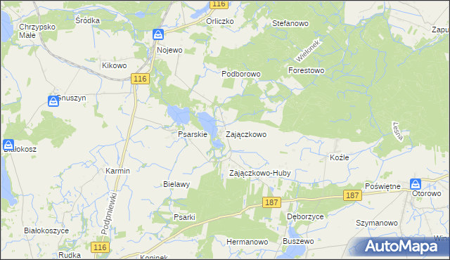 mapa Zajączkowo gmina Pniewy, Zajączkowo gmina Pniewy na mapie Targeo
