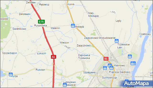 mapa Zajączkowo gmina Tczew, Zajączkowo gmina Tczew na mapie Targeo