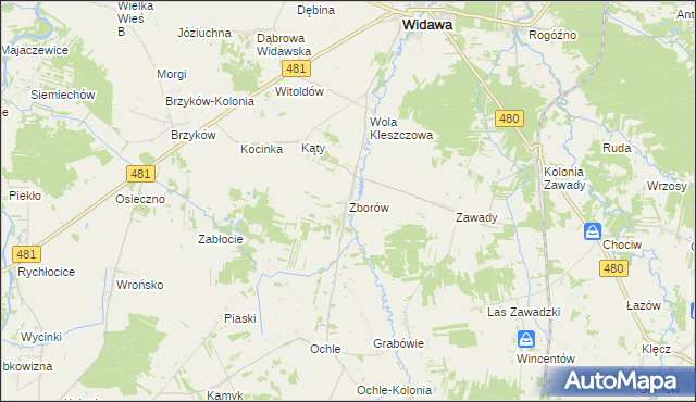 mapa Zborów gmina Widawa, Zborów gmina Widawa na mapie Targeo