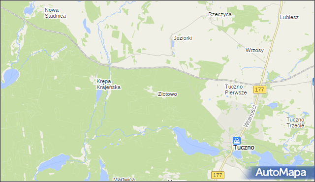 mapa Złotowo gmina Tuczno, Złotowo gmina Tuczno na mapie Targeo