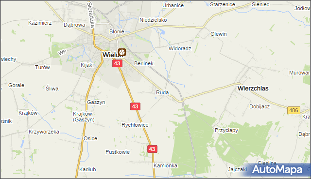 mapa Ruda gmina Wieluń, Ruda gmina Wieluń na mapie Targeo