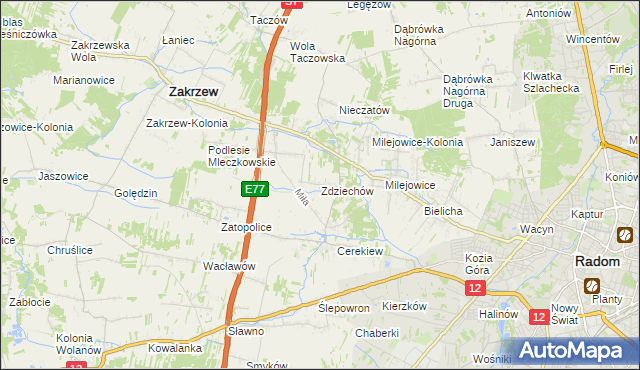 mapa Zdziechów gmina Zakrzew, Zdziechów gmina Zakrzew na mapie Targeo