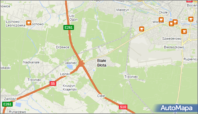 mapa Białe Błota powiat bydgoski, Białe Błota powiat bydgoski na mapie Targeo