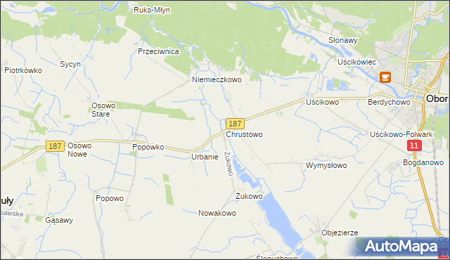 mapa Chrustowo gmina Oborniki, Chrustowo gmina Oborniki na mapie Targeo