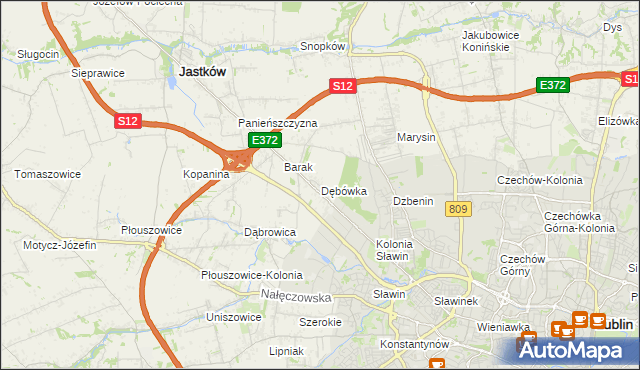 mapa Dębówka gmina Jastków, Dębówka gmina Jastków na mapie Targeo